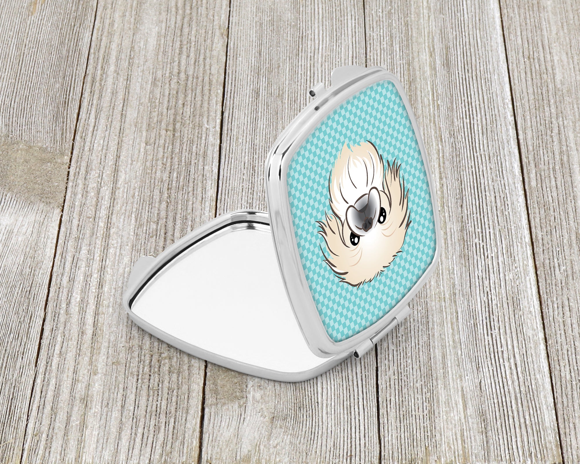 Checkerboard Blue Pekingese Compact Mirror Decorative Travel Makeup Mirror for Women Girls Gifts Pocket Makeup Mirror Folding Handheld
