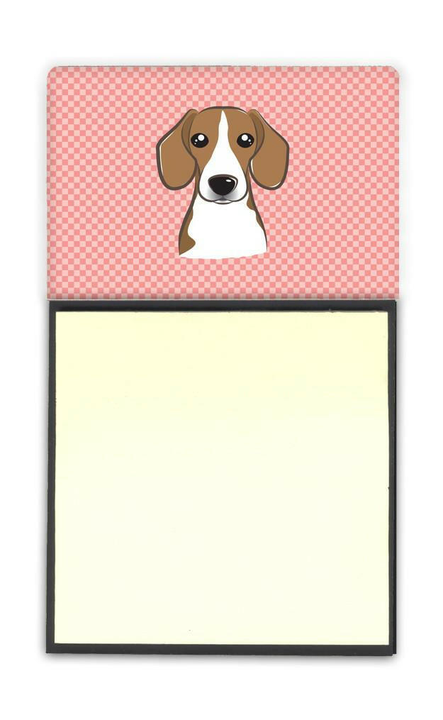 Checkerboard Pink Beagle Watercolor Sticky Note Holder Refillable Dispenser Desk Accessory 3x3 Pad Gift