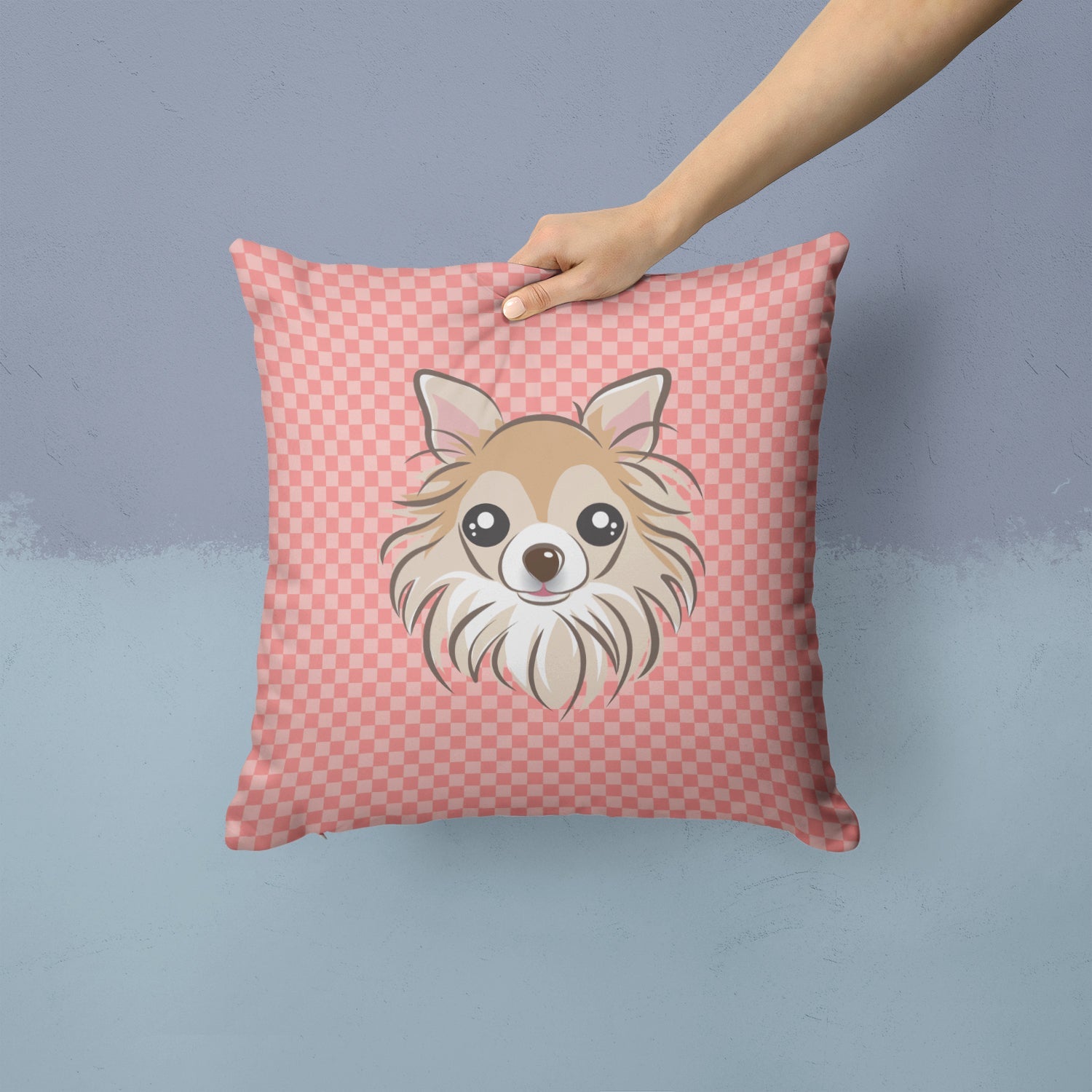 Checkerboard Pink Chihuahua Decorative Throw Pillow 14x14 Indoor Outdoor Accent Cushion, Fabric Cover with Insert for Sofa, Bed, Porch & Living Room