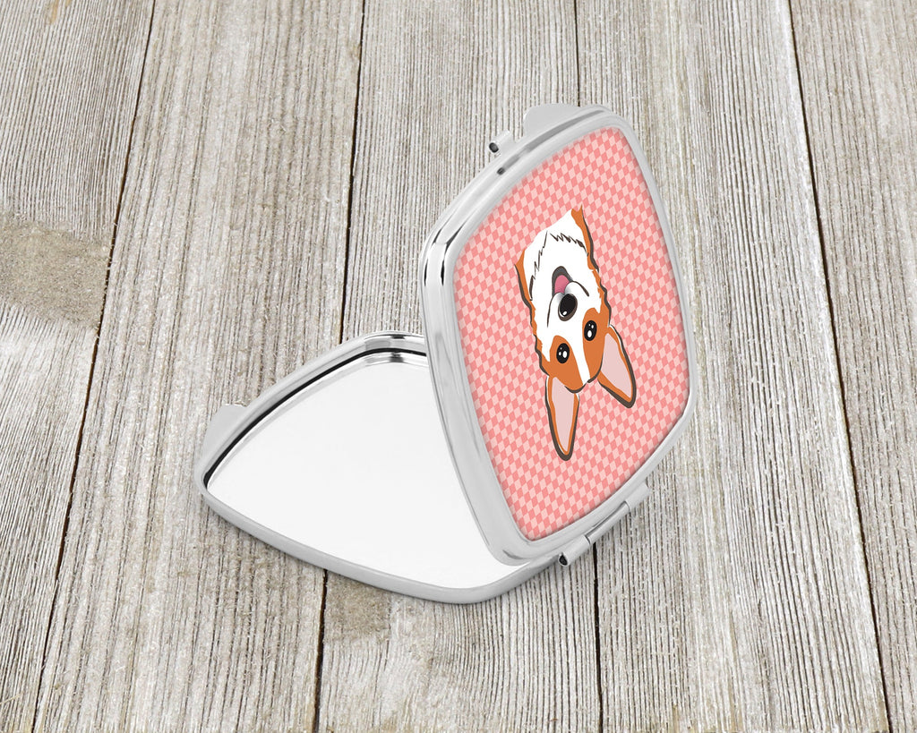 Checkerboard Pink Corgi Compact Mirror Decorative Travel Makeup Mirror for Women Girls Gifts Pocket Makeup Mirror Folding Handheld