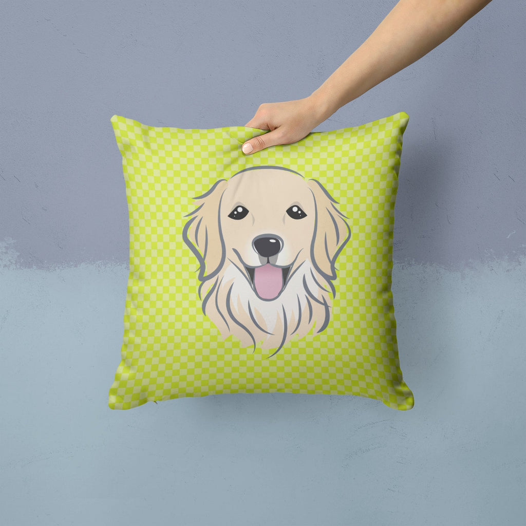 Checkerboard Lime Green Golden Retriever Decorative Throw Pillow 14x14 Indoor Outdoor Accent Cushion, Fabric Cover with Insert for Sofa, Bed, Porch & Living Room