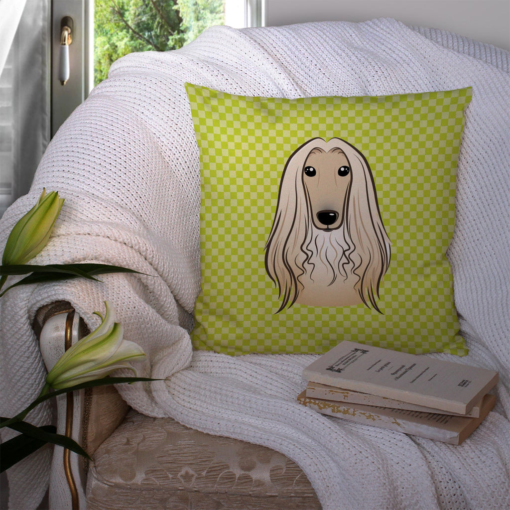 Checkerboard Lime Green Afghan Hound Decorative Throw Pillow 14x14 Indoor Outdoor Accent Cushion, Fabric Cover with Insert for Sofa, Bed, Porch & Living Room