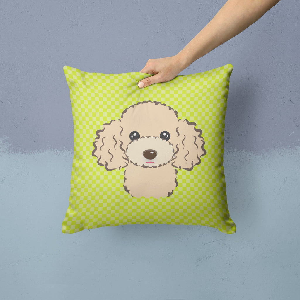Checkerboard Lime Green Buff Poodle Decorative Throw Pillow 14x14 Indoor Outdoor Accent Cushion, Fabric Cover with Insert for Sofa, Bed, Porch & Living Room