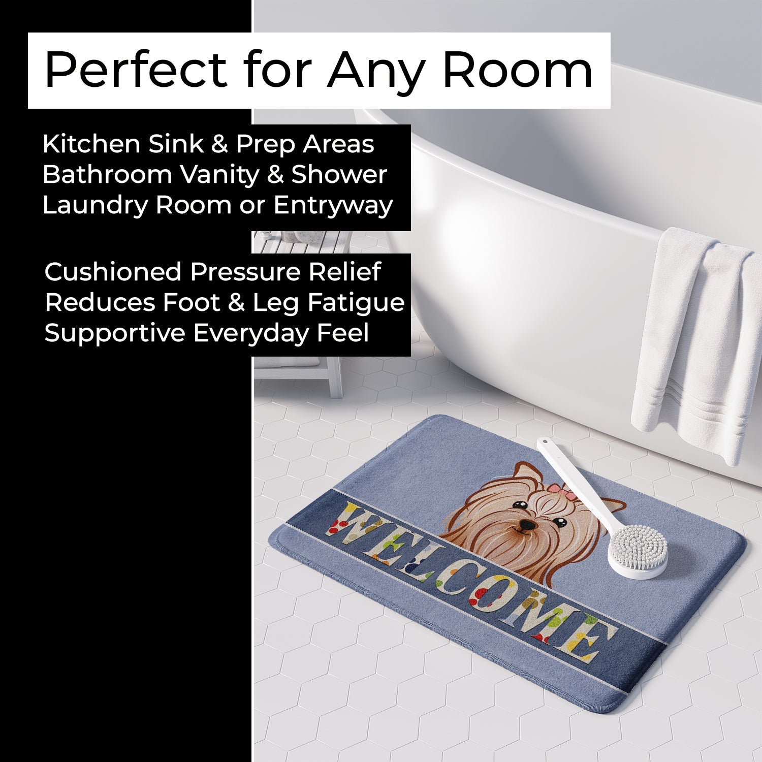 Yorkie Yorkishire Terrier Welcome Memory Foam Kitchen Mat Machine Washable Anti-Fatigue Cushion Comfort Bath or Kitchen Rug