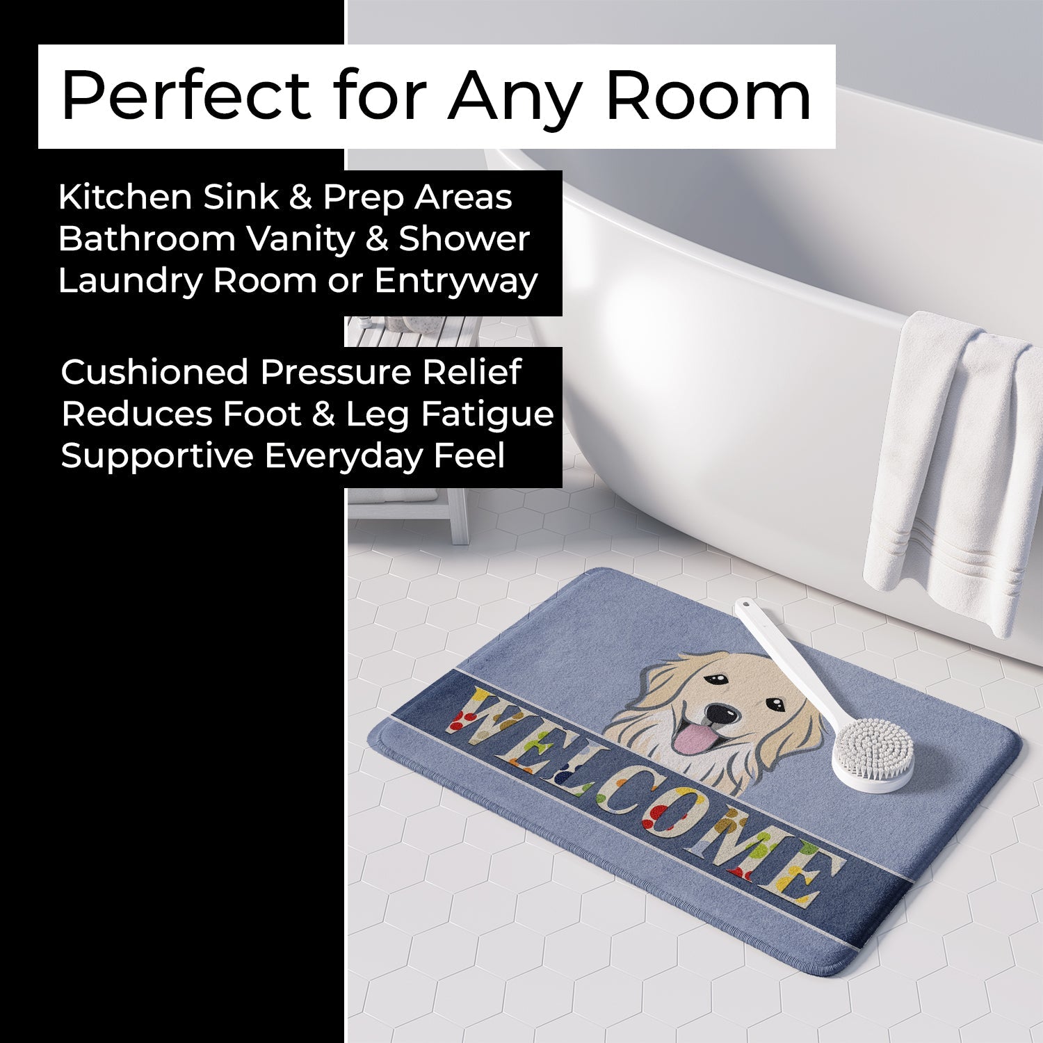 Golden Retriever Welcome Memory Foam Kitchen Mat Machine Washable Anti-Fatigue Cushion Comfort Bath or Kitchen Rug