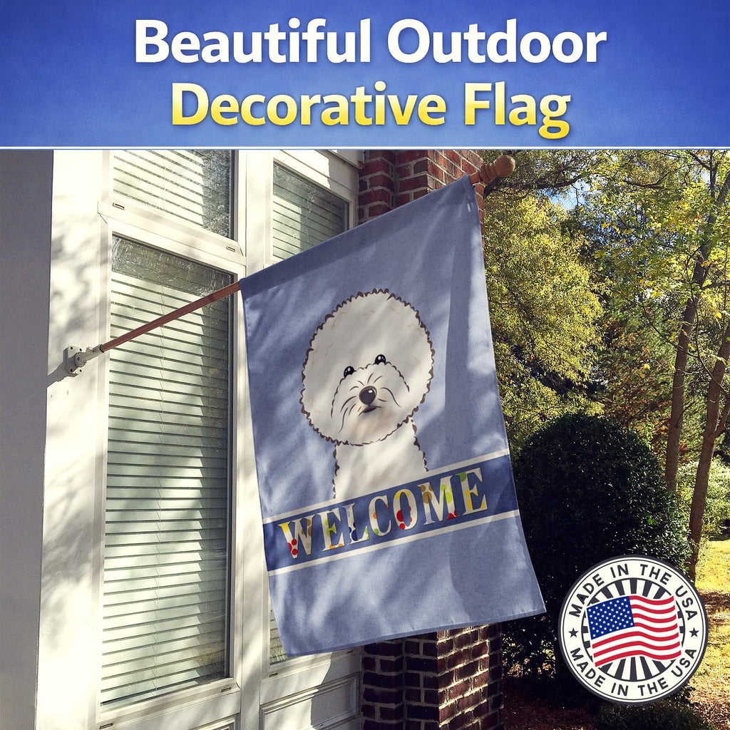 Bichon Frise Welcome House Flag 28x40 Porch Sleeve Pole Decorative Outside Yard Banner Artwork Wall Hanging, Polyester