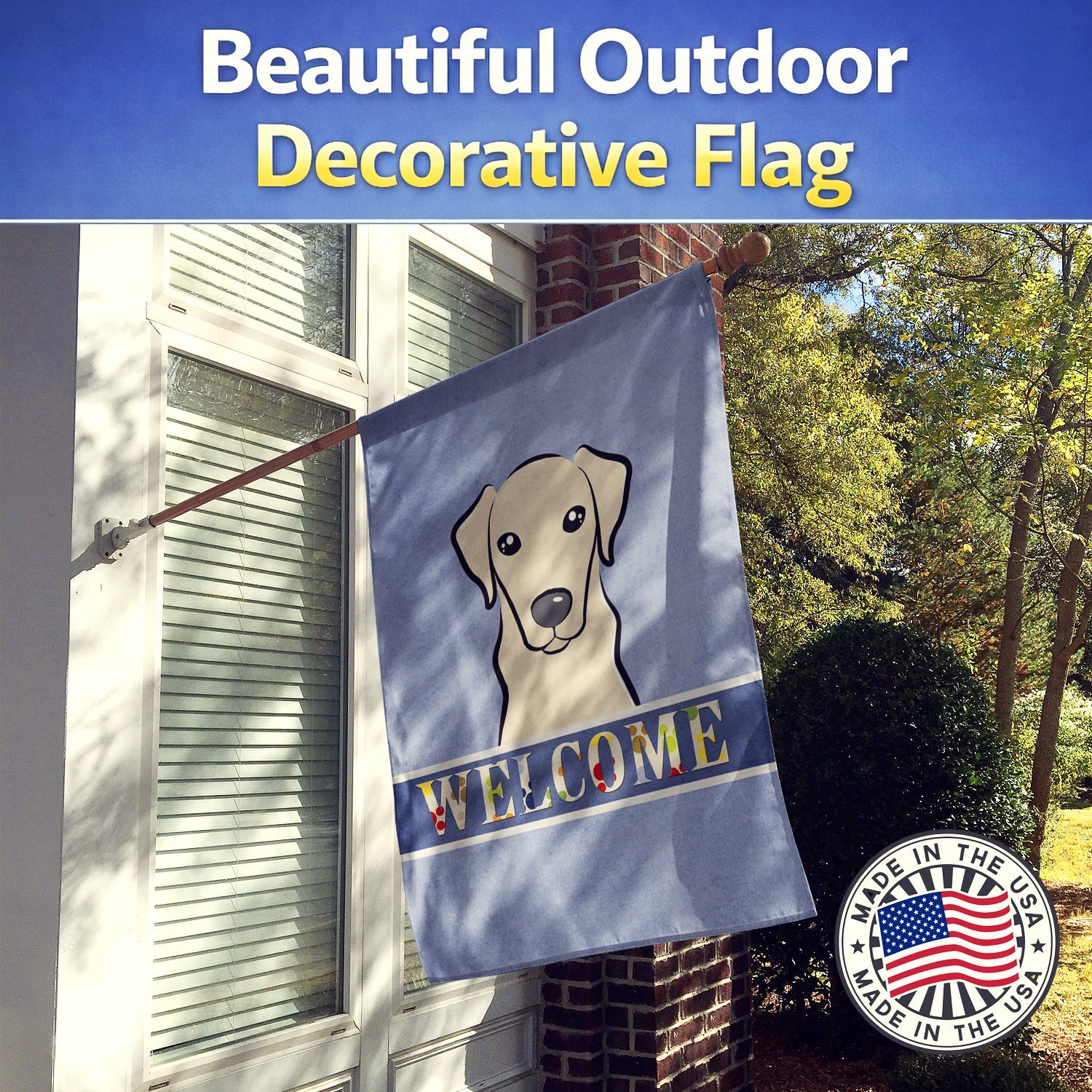 Yellow Labrador Welcome House Flag 28x40 Porch Sleeve Pole Decorative Outside Yard Banner Artwork Wall Hanging, Polyester