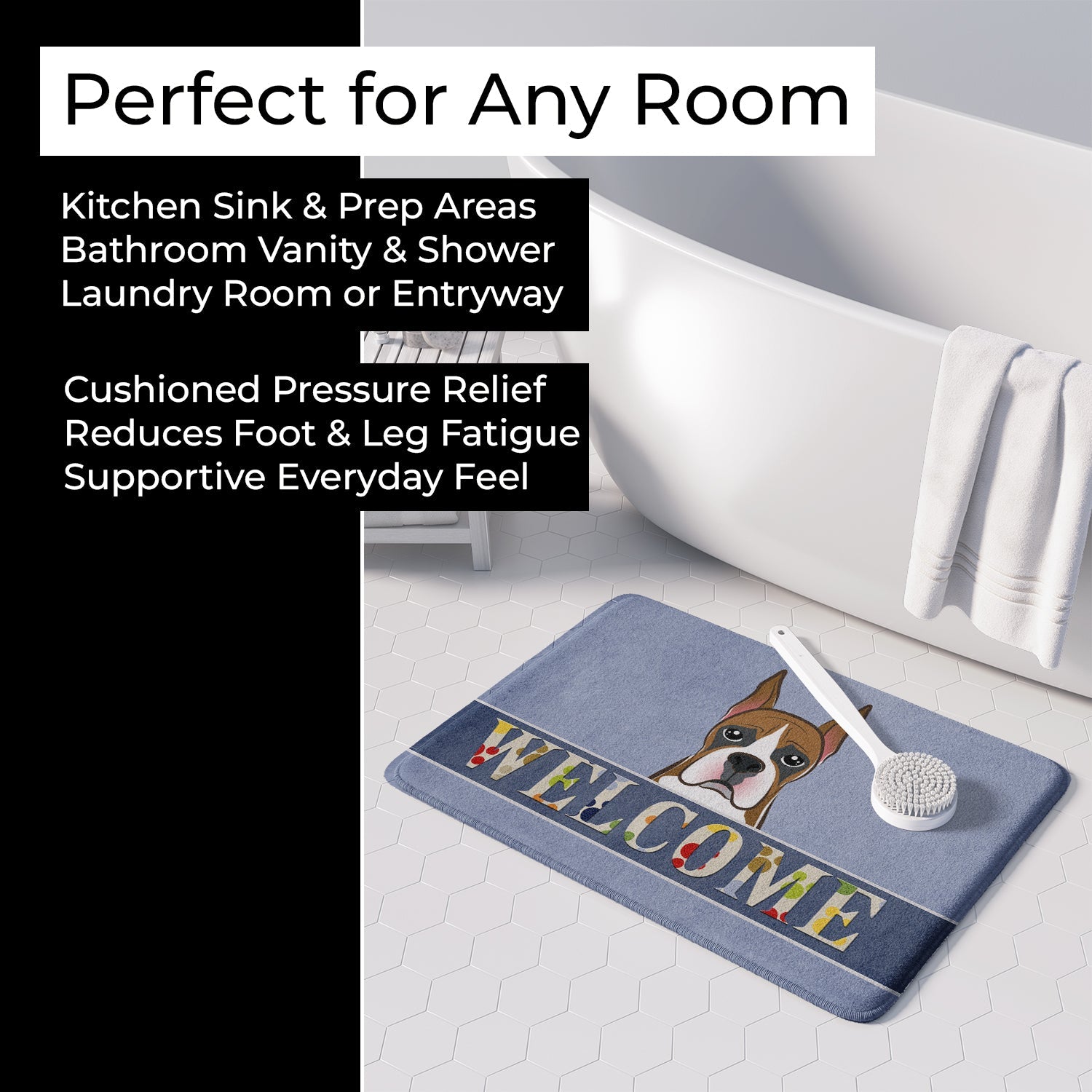 Boxer Welcome Memory Foam Kitchen Mat Machine Washable Anti-Fatigue Cushion Comfort Bath or Kitchen Rug