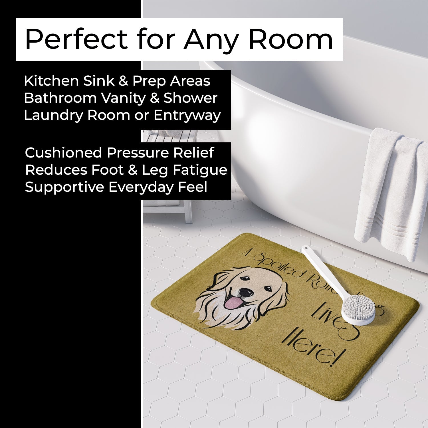 Golden Retriever Spoiled Dog Lives Here Memory Foam Kitchen Mat Machine Washable Anti-Fatigue Cushion Comfort Bath or Kitchen Rug