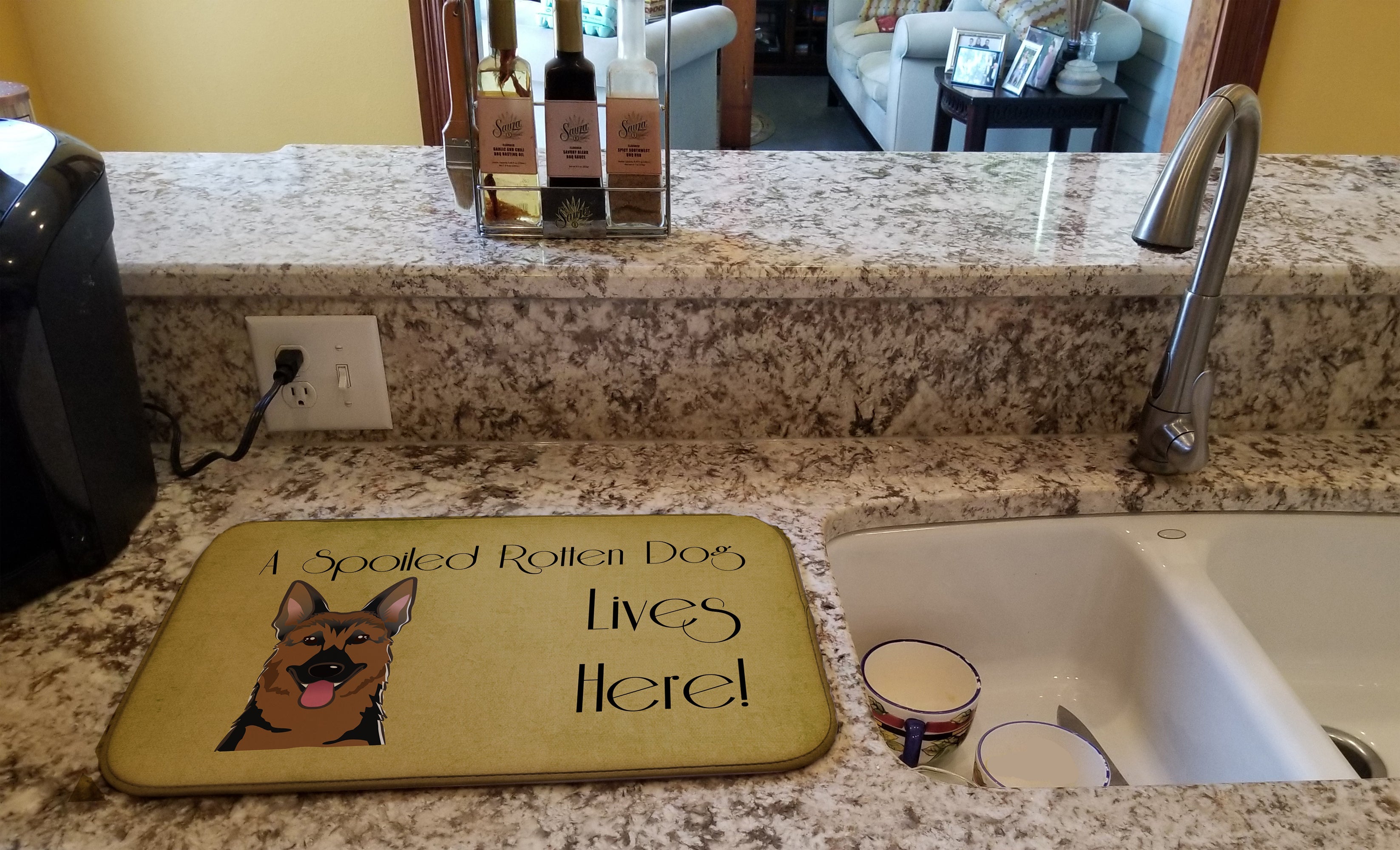 German Shepherd Spoiled Dog Lives Here Dish Drying Mat Absorbent Dish Drying Mat Pad for Kitchen Counter Dish Drainer Mat for Countertop, 14 x 21", Multicolor