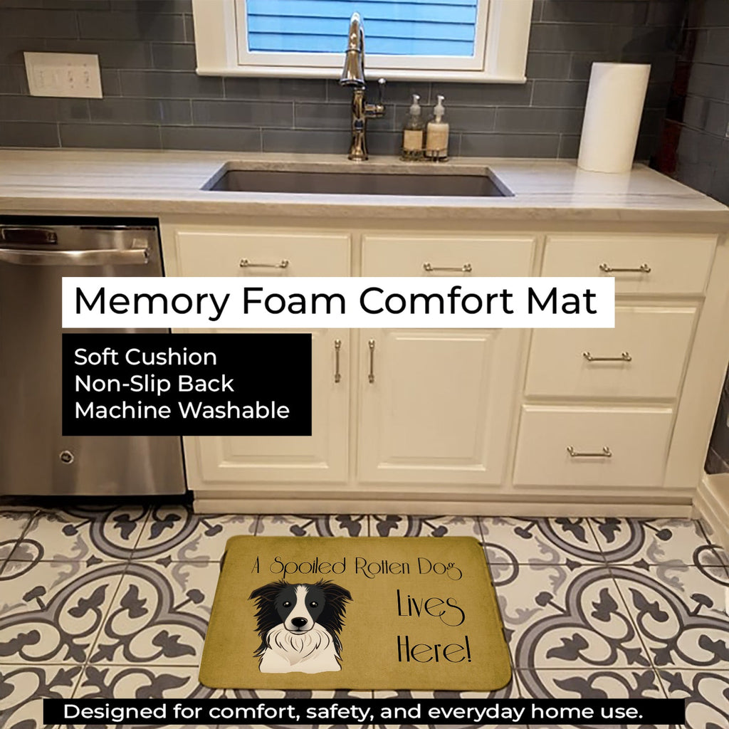 Border Collie Spoiled Dog Lives Here Memory Foam Kitchen Mat Machine Washable Anti-Fatigue Cushion Comfort Bath or Kitchen Rug