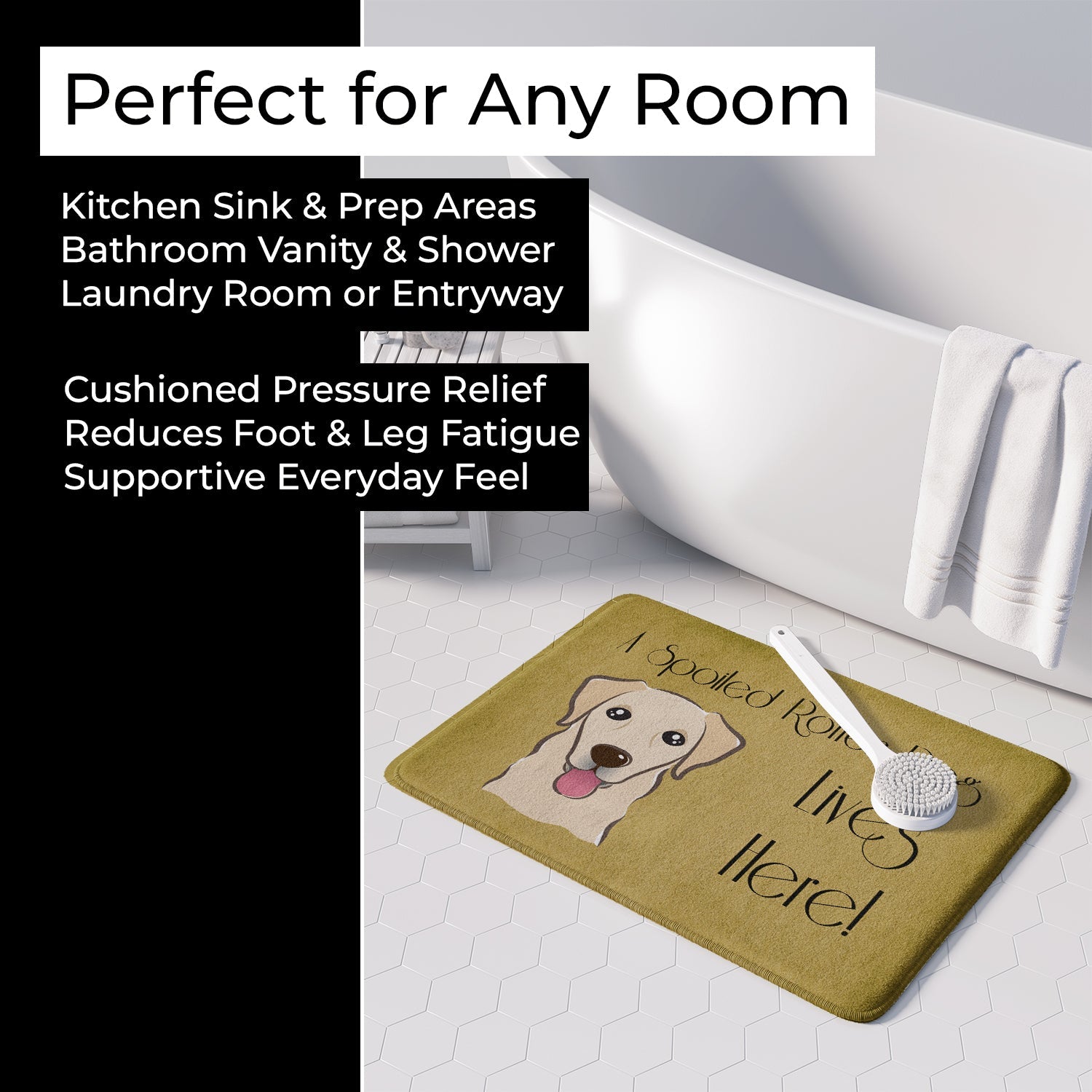 Golden Retriever Spoiled Dog Lives Here Memory Foam Kitchen Mat Machine Washable Anti-Fatigue Cushion Comfort Bath or Kitchen Rug