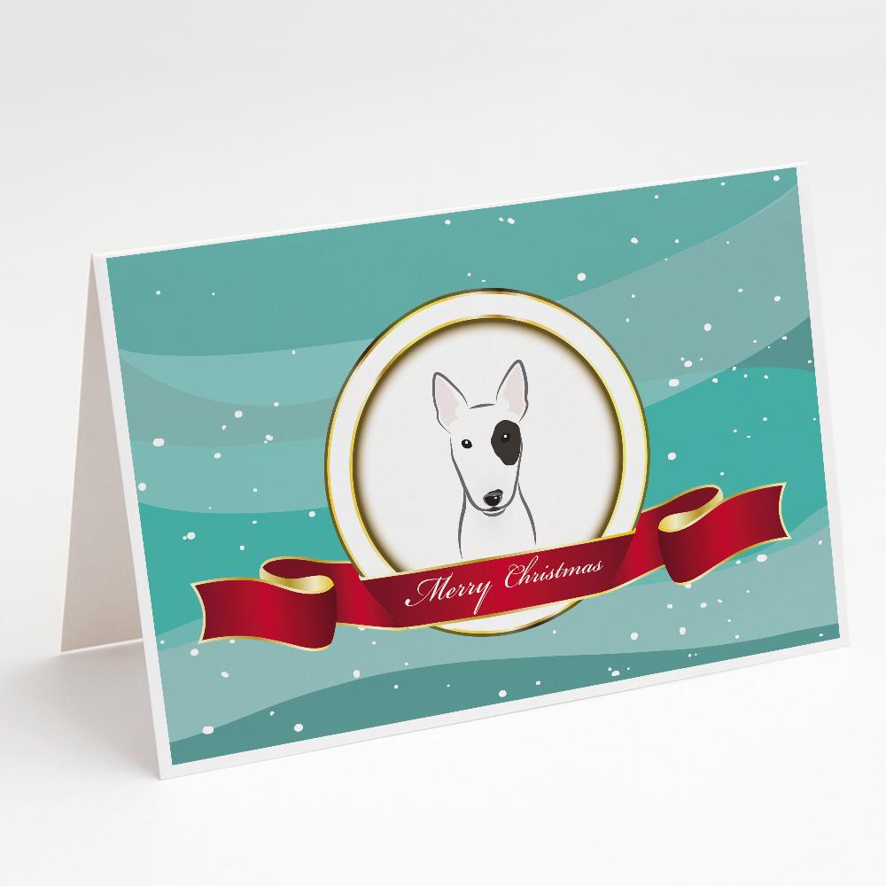 Bull Terrier Merry Christmas Greeting Cards Pack of 8 Blank Cards with Envelopes Whimsical A7 Size 5x7