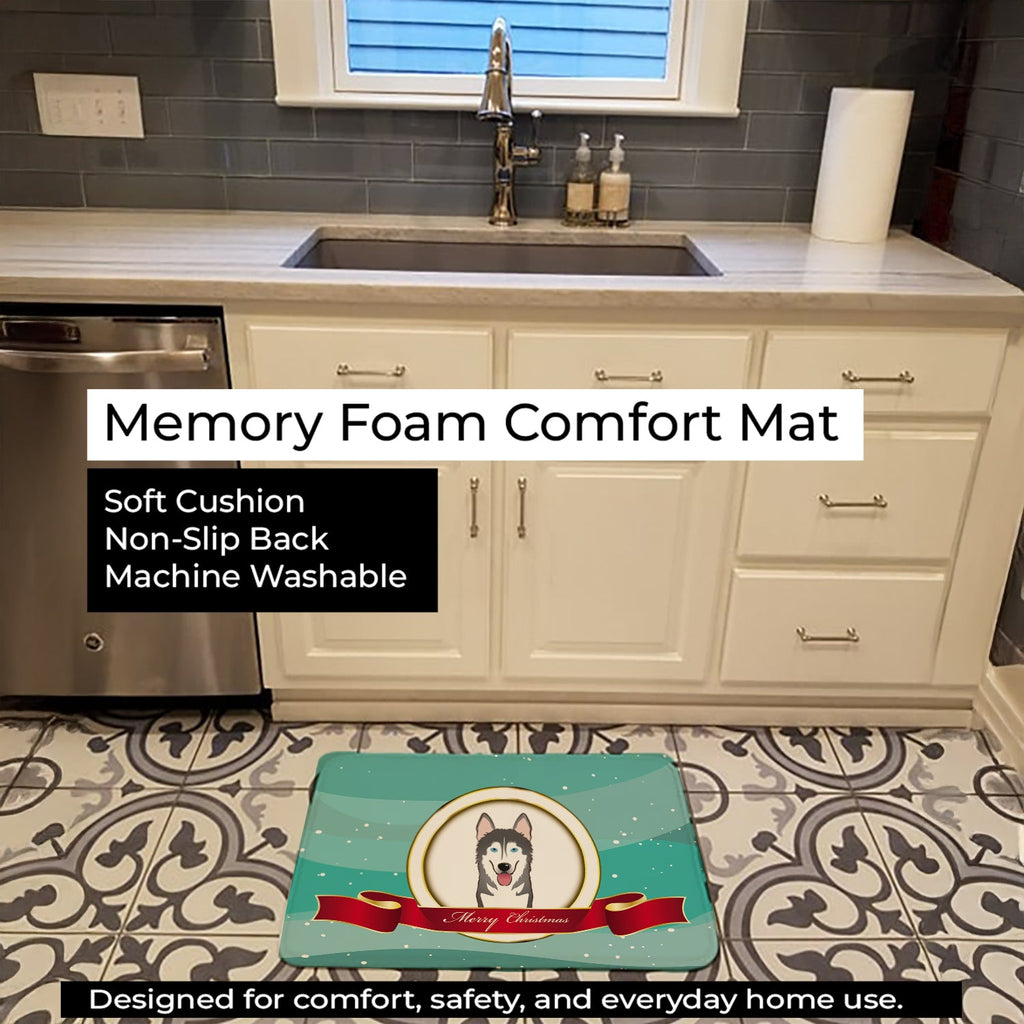 Alaskan Malamute Merry Christmas Memory Foam Kitchen Mat Machine Washable Anti-Fatigue Cushion Comfort Bath or Kitchen Rug
