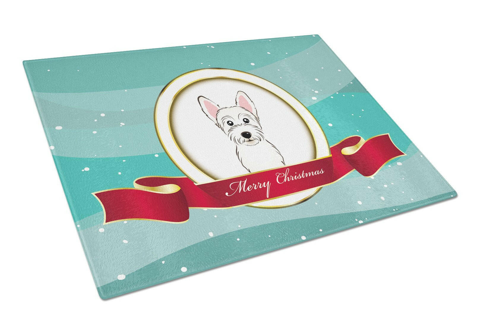 Westie Merry Christmas Cutting Board Tempered Glass Kitchen Cutting Surface, Heat Resistant Chopping, Non-Slip Feet, Food Prep & Serving