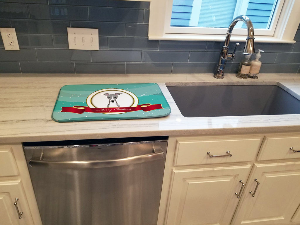 Italian Greyhound Merry Christmas Dish Drying Mat Absorbent Dish Drying Mat Pad for Kitchen Counter Dish Drainer Mat for Countertop, 14 x 21", Multicolor