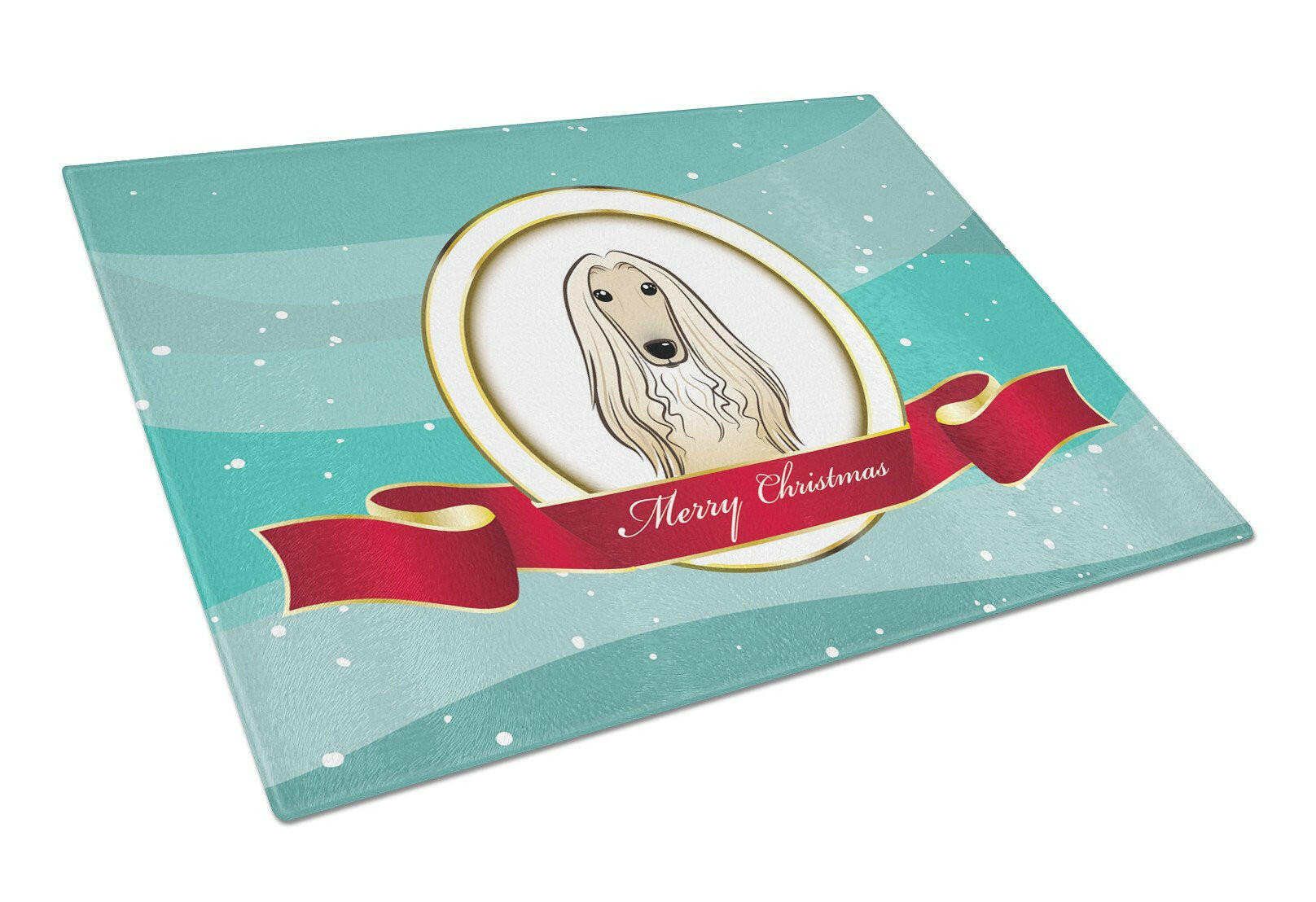 Afghan Hound Merry Christmas Cutting Board Tempered Glass Kitchen Cutting Surface, Heat Resistant Chopping, Non-Slip Feet, Food Prep & Serving