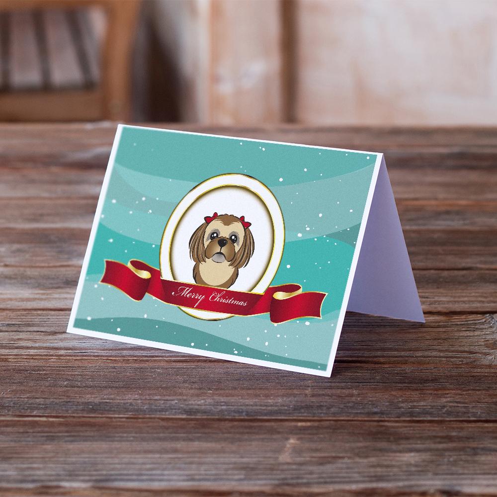 Chocolate Brown Shih Tzu Merry Christmas Greeting Cards Pack of 8 Blank Cards with Envelopes Whimsical A7 Size 5x7