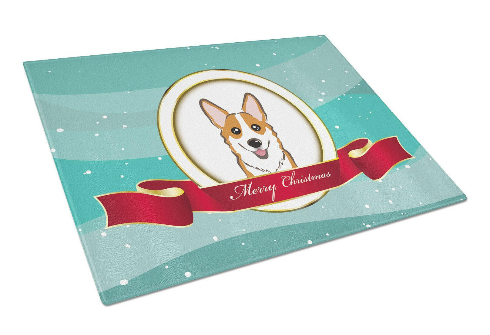 Red Corgi Merry Christmas Cutting Board Tempered Glass Kitchen Cutting Surface, Heat Resistant Chopping, Non-Slip Feet, Food Prep & Serving