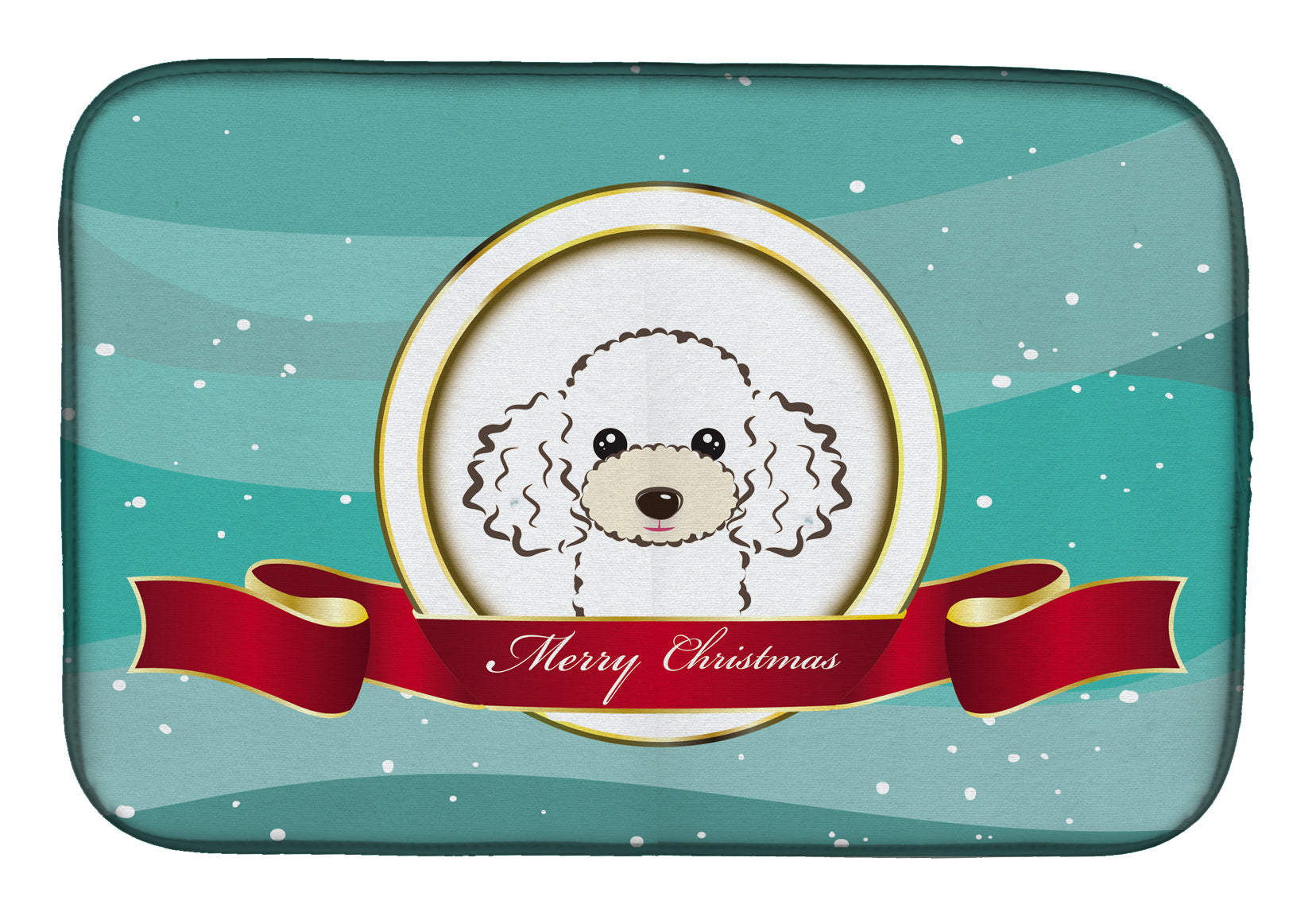 White Poodle Merry Christmas Dish Drying Mat Absorbent Dish Drying Mat Pad for Kitchen Counter Dish Drainer Mat for Countertop, 14 x 21", Multicolor