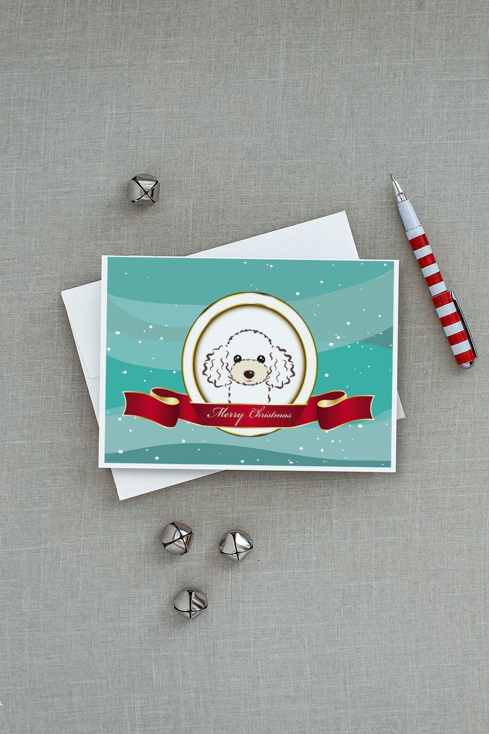 White Poodle Merry Christmas Greeting Cards Pack of 8 Blank Cards with Envelopes Whimsical A7 Size 5x7