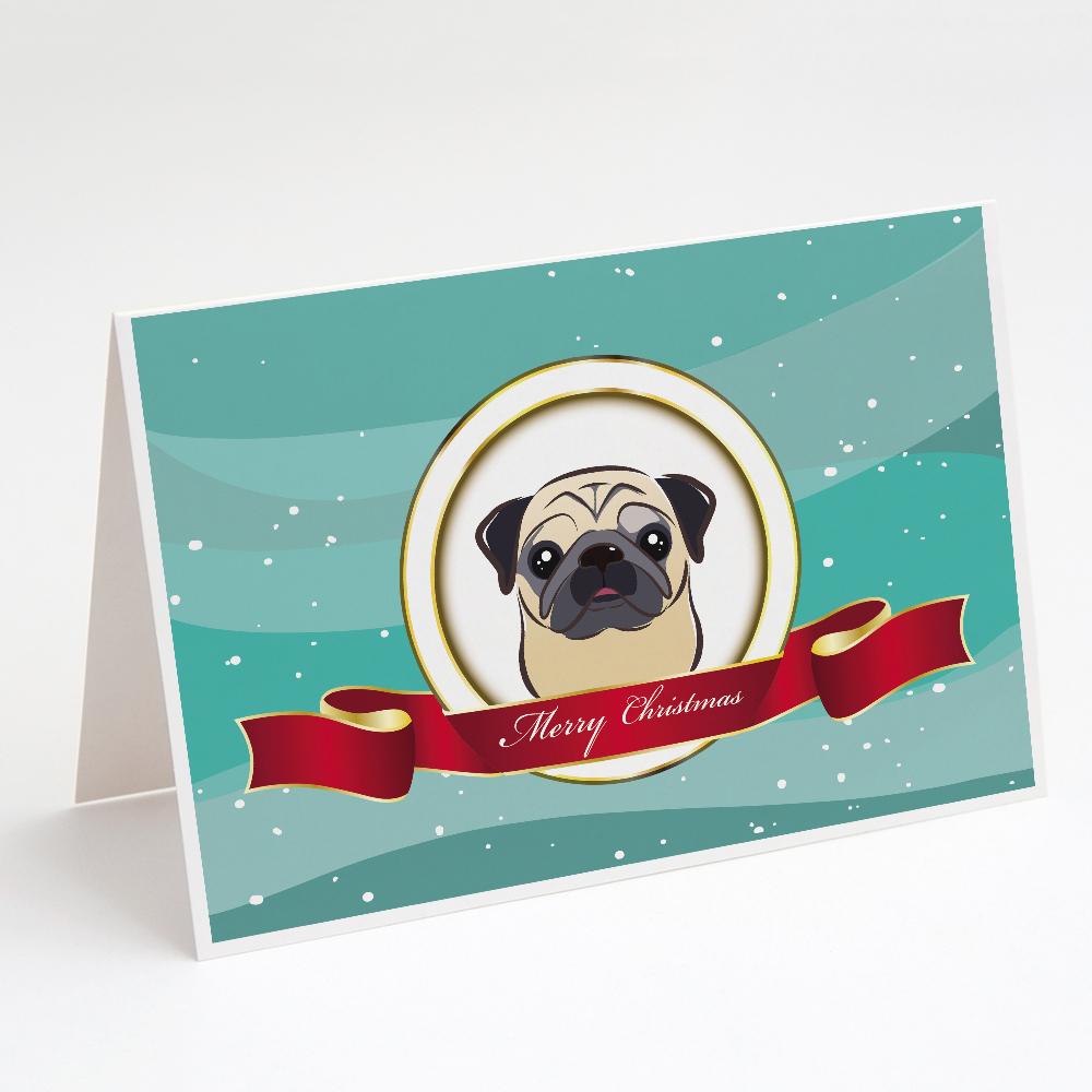 Fawn Pug Merry Christmas Greeting Cards Pack of 8 Blank Cards with Envelopes Whimsical A7 Size 5x7