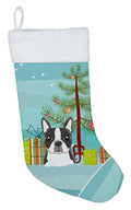 Christmas Tree and Boston Terrier Holiday Stocking Double-Sided Print, Polyester Suede,11x18, Made in USA