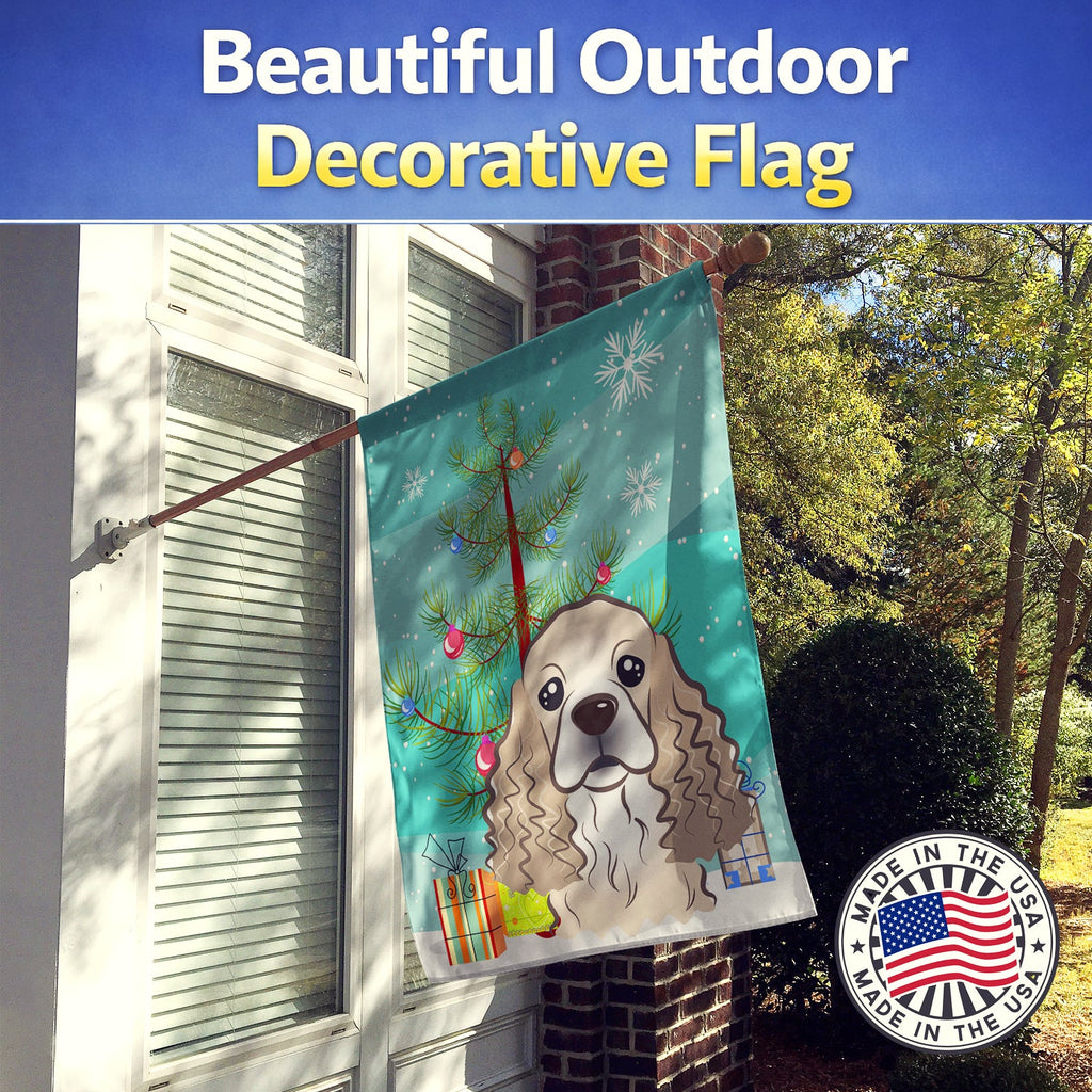 Christmas Tree and Cocker Spaniel House Flag 28x40 Porch Sleeve Pole Decorative Outside Yard Banner Artwork Wall Hanging, Polyester