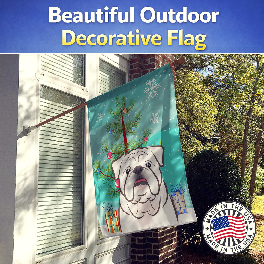Christmas Tree and White English Bulldog  House Flag 28x40 Porch Sleeve Pole Decorative Outside Yard Banner Artwork Wall Hanging, Polyester