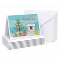 Christmas Tree and White English Bulldog  Greeting Cards Pack of 8 Blank Cards with Envelopes Whimsical A7 Size 5x7