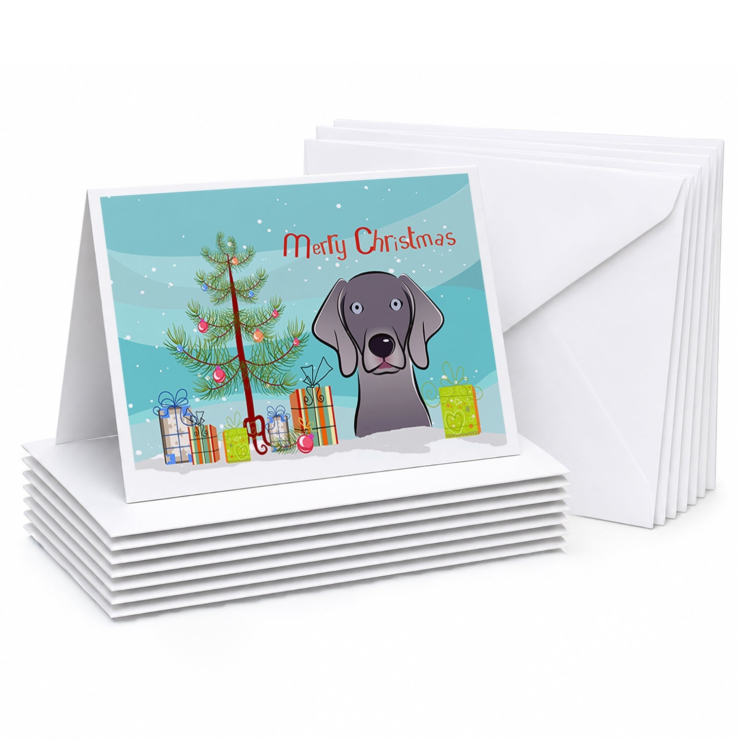 Christmas Tree and Weimaraner Greeting Cards Pack of 8 Blank Cards with Envelopes Whimsical A7 Size 5x7