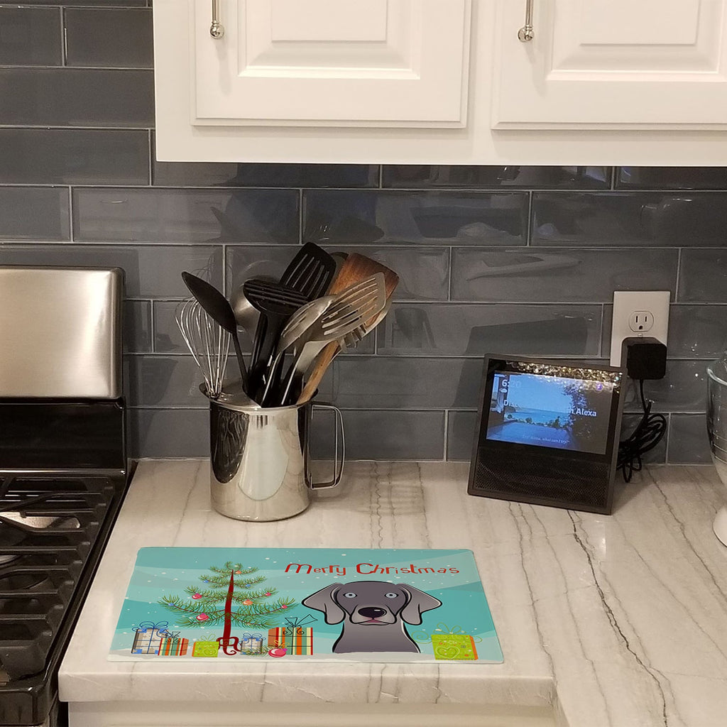 Christmas Tree and Weimaraner Cutting Board Tempered Glass Kitchen Cutting Surface, Heat Resistant Chopping, Non-Slip Feet, Food Prep & Serving