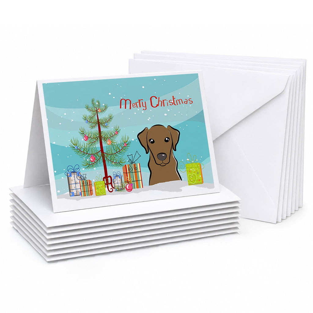 Christmas Tree and Chocolate Labrador Greeting Cards Pack of 8 Blank Cards with Envelopes Whimsical A7 Size 5x7