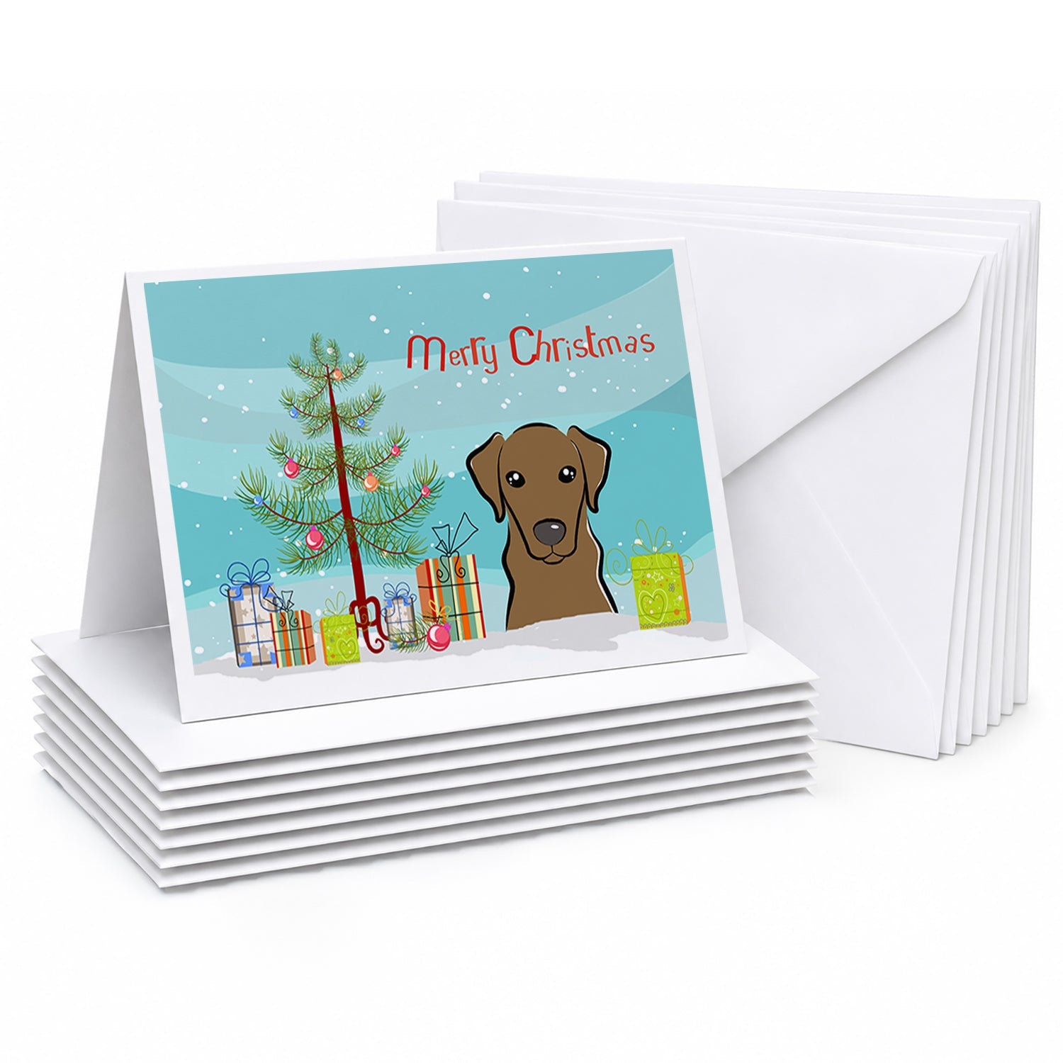 Christmas Tree and Chocolate Labrador Greeting Cards Pack of 8 Blank Cards with Envelopes Whimsical A7 Size 5x7
