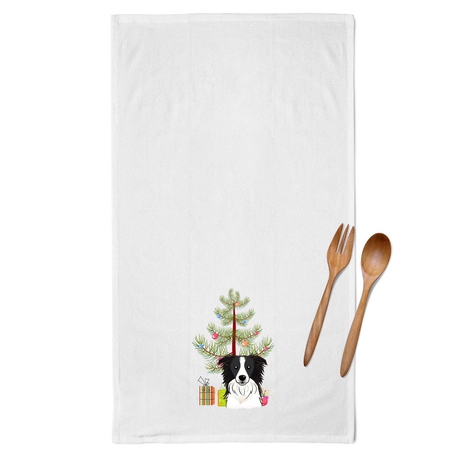 Christmas Tree and Border Collie Kitchen Towel Set of 2 White Dish Towels Decorative Bathroom Hand towel for Hand, Face, Hair, Yoga, Tea, Dishcloth, 19 X 28", White