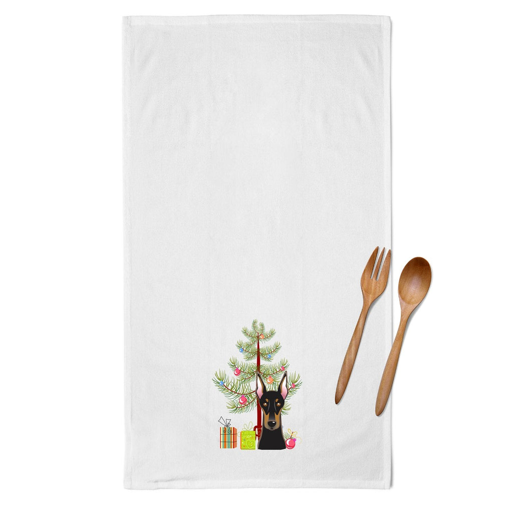 Christmas Tree and Doberman Kitchen Towel Set of 2 White Dish Towels Decorative Bathroom Hand towel for Hand, Face, Hair, Yoga, Tea, Dishcloth, 19 X 28", White