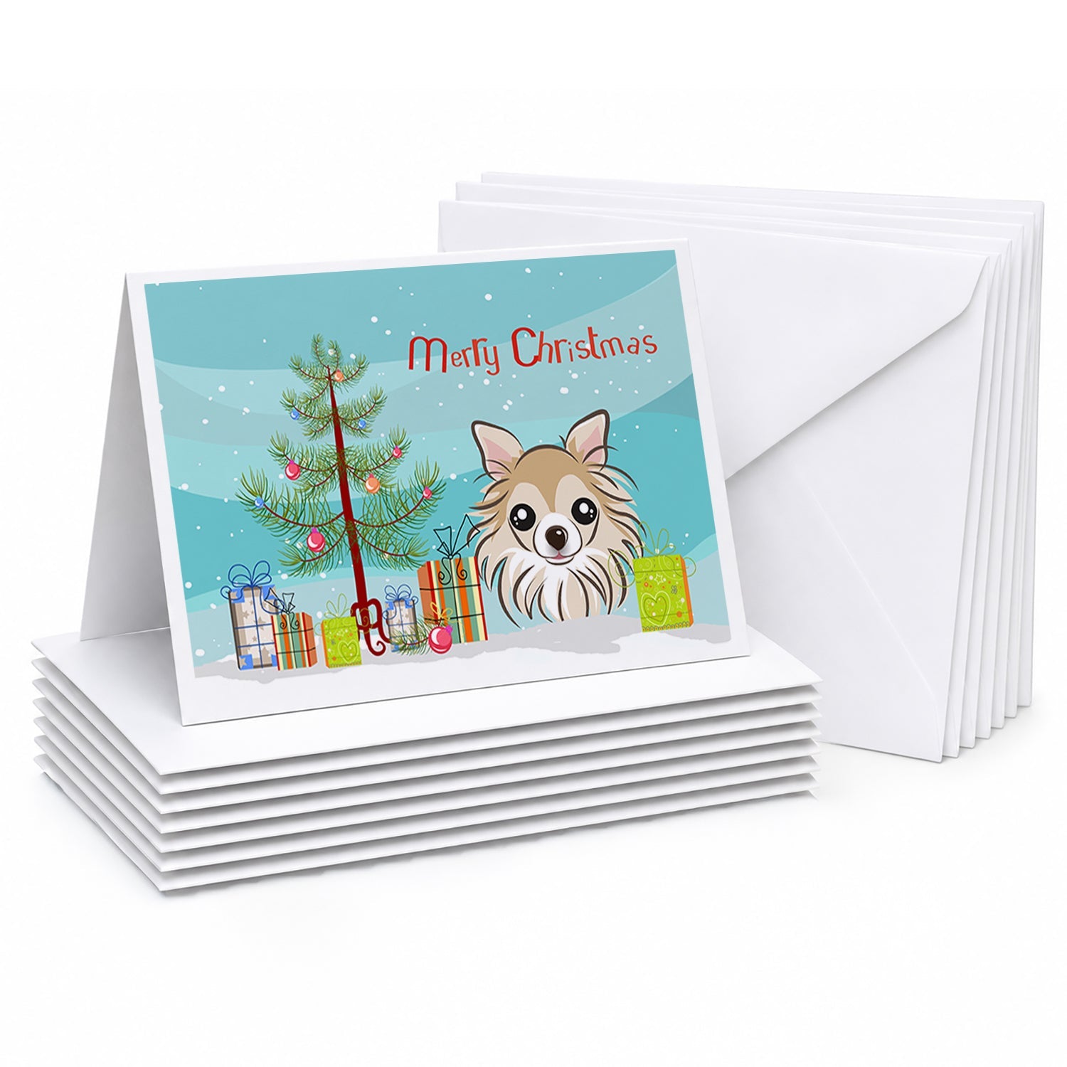 Christmas Tree and Chihuahua Greeting Cards Pack of 8 Blank Cards with Envelopes Whimsical A7 Size 5x7