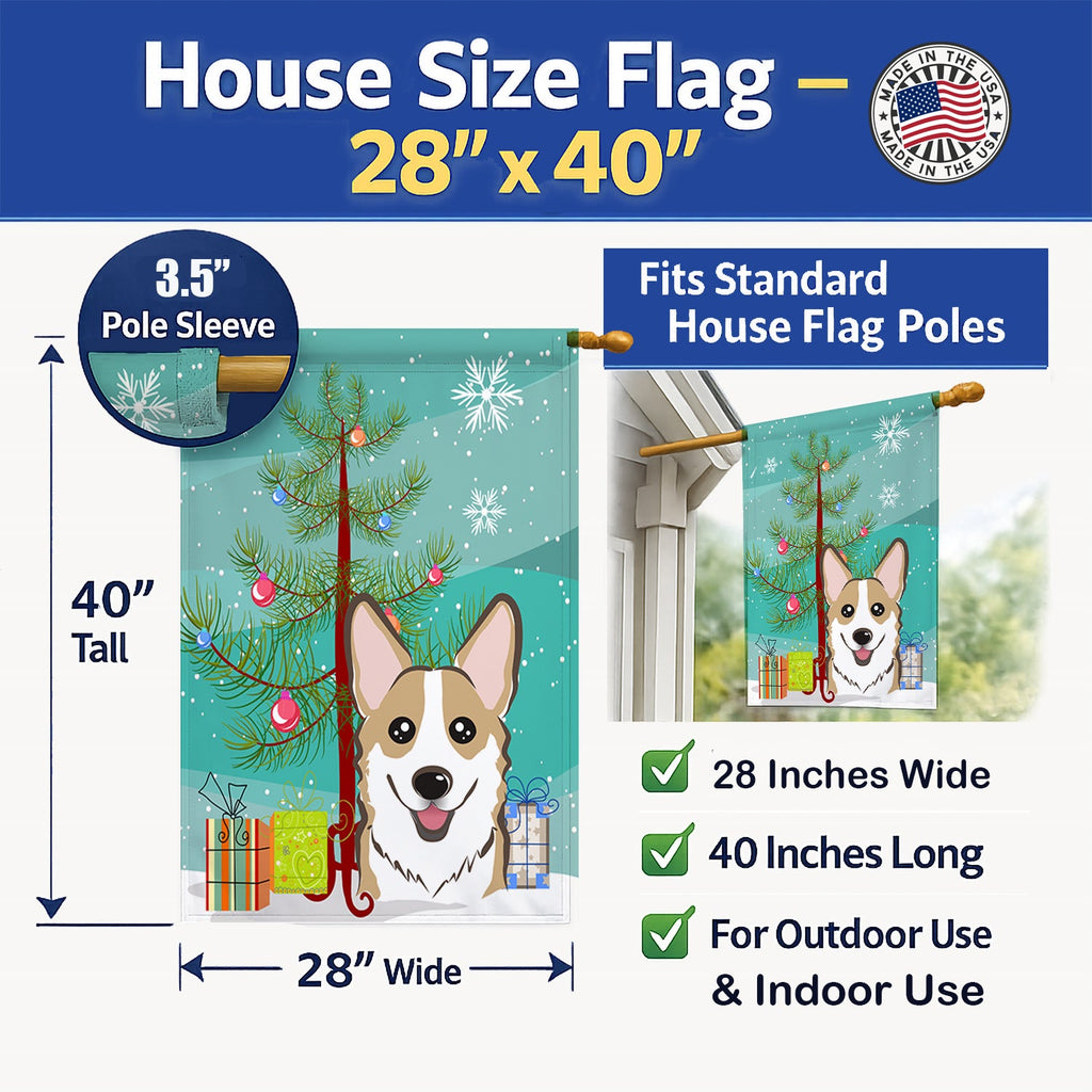 Christmas Tree and Sable Corgi House Flag 28x40 Porch Sleeve Pole Decorative Outside Yard Banner Artwork Wall Hanging, Polyester