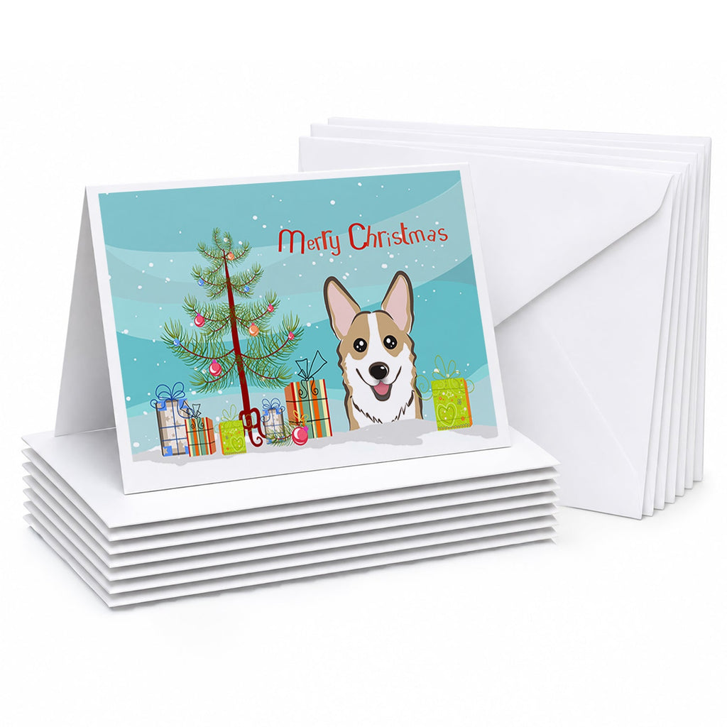 Christmas Tree and Sable Corgi Greeting Cards Pack of 8 Blank Cards with Envelopes Whimsical A7 Size 5x7