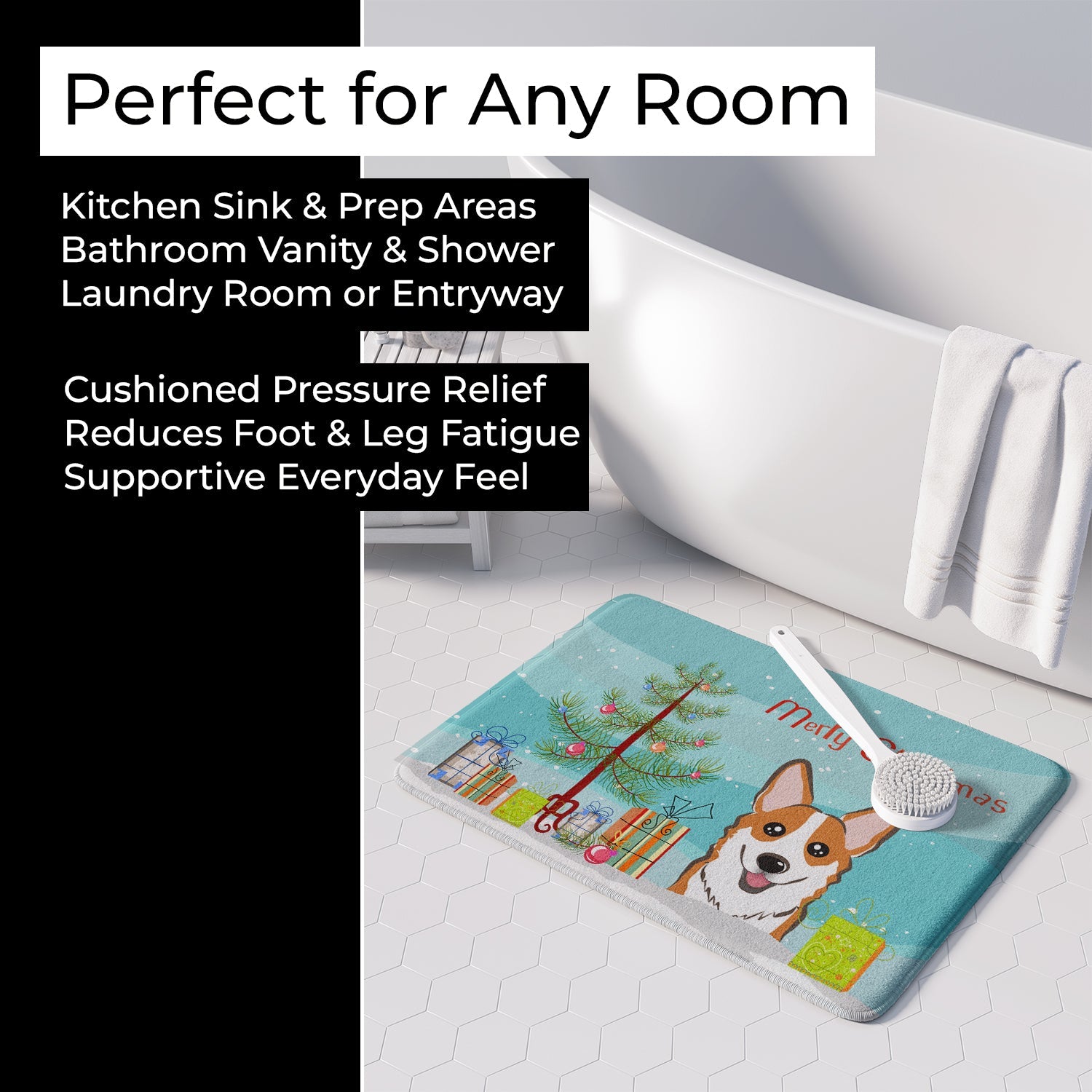 Christmas Tree and Red Corgi Memory Foam Kitchen Mat Machine Washable Anti-Fatigue Cushion Comfort Bath or Kitchen Rug