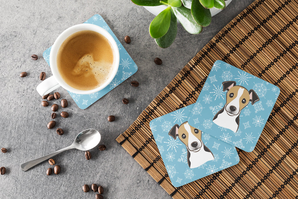 Snowflake Jack Russell Terrier Foam Coasters Set of 4 Cup Coasters for Indoor Outdoor, Tabletop Protection, Anti Slip, Mouse pad Material