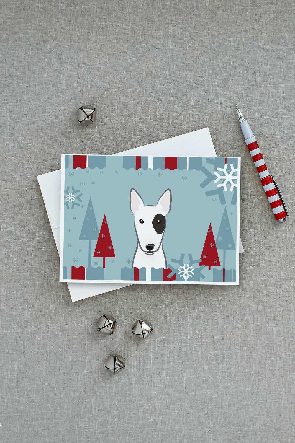Winter Holiday Bull Terrier Greeting Cards Pack of 8 Blank Cards with Envelopes Whimsical A7 Size 5x7