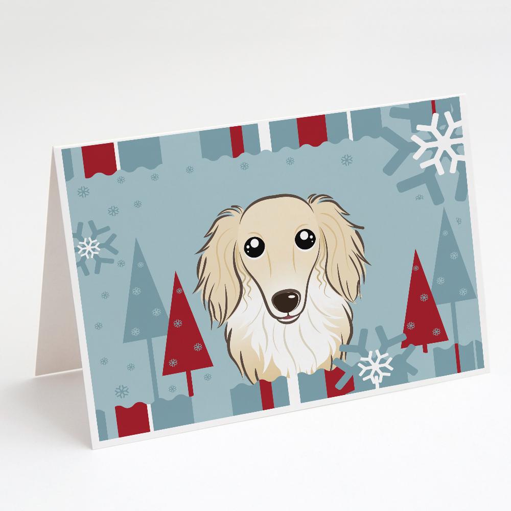 Winter Holiday Longhair Creme Dachshund Greeting Cards Pack of 8 Blank Cards with Envelopes Whimsical A7 Size 5x7