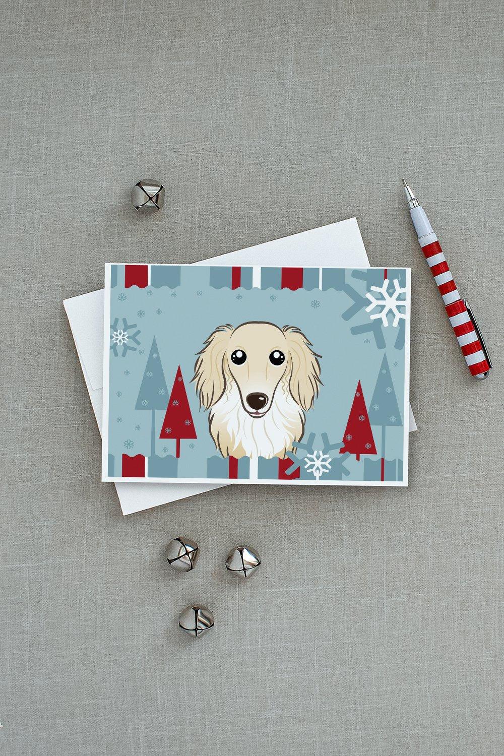 Winter Holiday Longhair Creme Dachshund Greeting Cards Pack of 8 Blank Cards with Envelopes Whimsical A7 Size 5x7