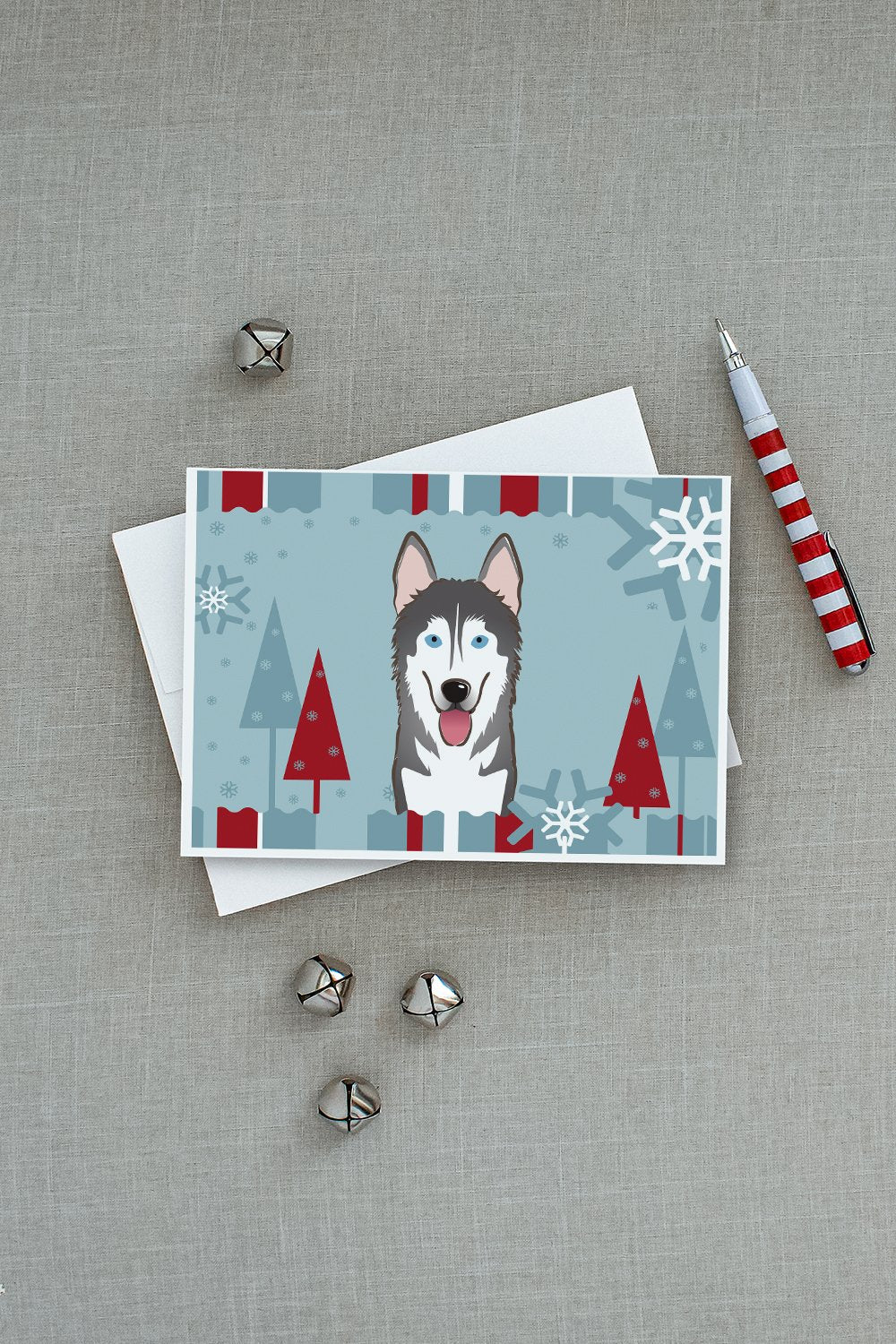 Winter Holiday Alaskan Malamute Greeting Cards Pack of 8 Blank Cards with Envelopes Whimsical A7 Size 5x7