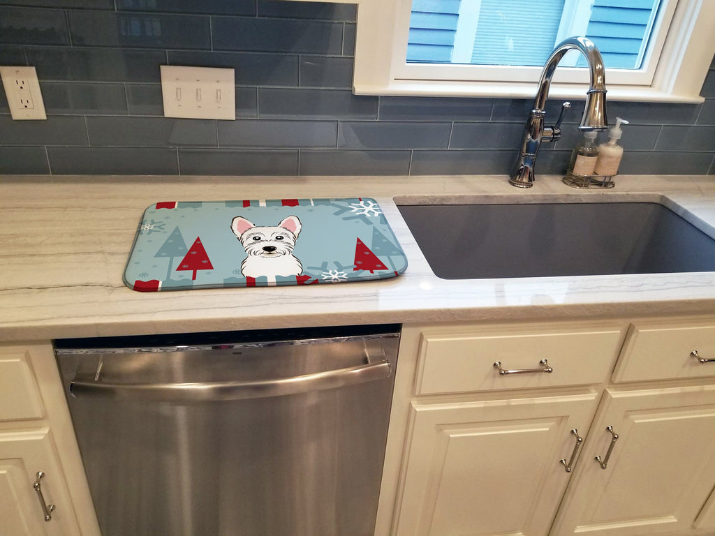 Winter Holiday Westie Dish Drying Mat Absorbent Dish Drying Mat Pad for Kitchen Counter Dish Drainer Mat for Countertop, 14 x 21", Multicolor