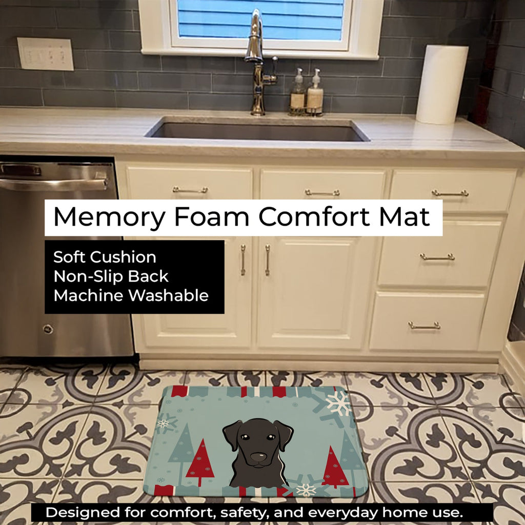 Winter Holiday Black Labrador Memory Foam Kitchen Mat Machine Washable Anti-Fatigue Cushion Comfort Bath or Kitchen Rug