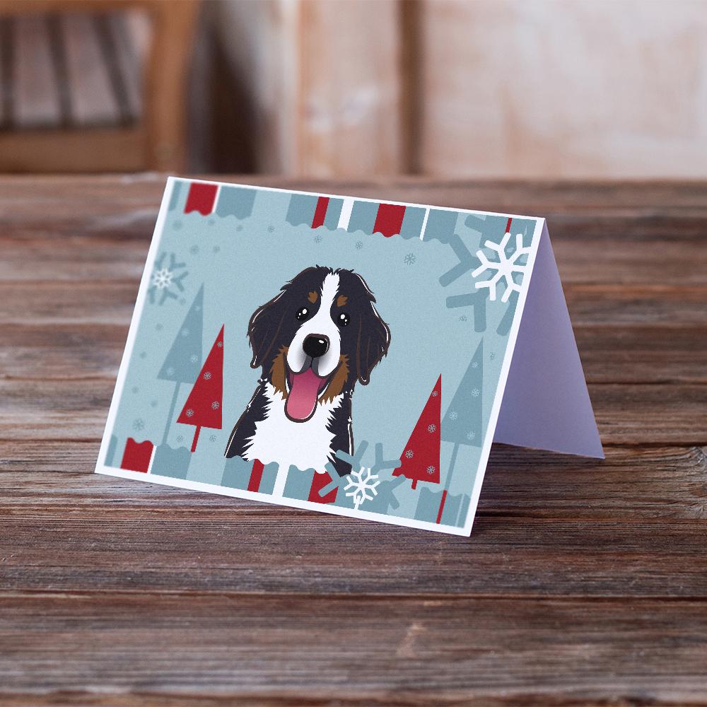 Winter Holiday Bernese Mountain Dog Greeting Cards Pack of 8 Blank Cards with Envelopes Whimsical A7 Size 5x7