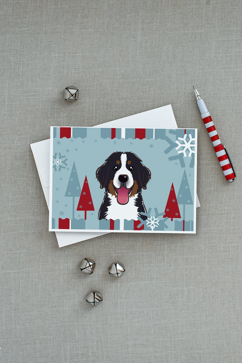 Winter Holiday Bernese Mountain Dog Greeting Cards Pack of 8 Blank Cards with Envelopes Whimsical A7 Size 5x7