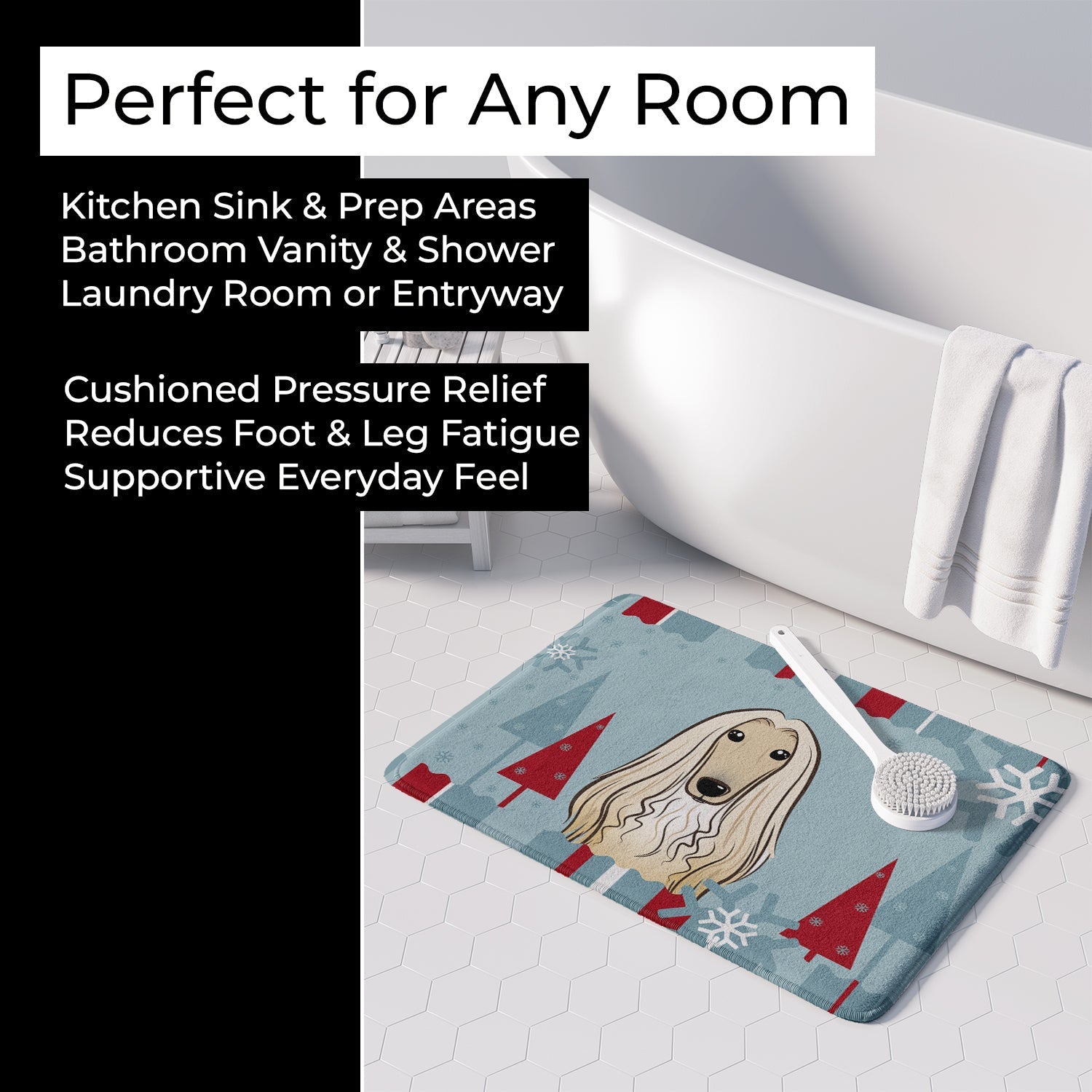 Winter Holiday Afghan Hound Memory Foam Kitchen Mat Machine Washable Anti-Fatigue Cushion Comfort Bath or Kitchen Rug